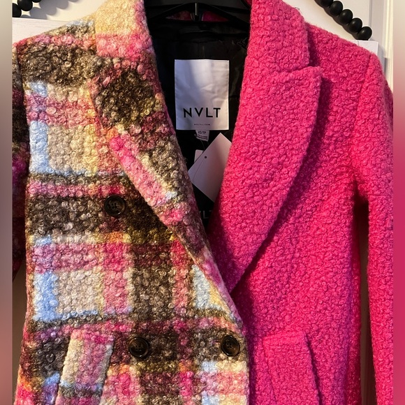 Anthropologie NVLT Plaid Houndstooth Fuchsia Pink Pea Coat Jacket XS 0 2 NWT 💖 - Picture 7 of 13